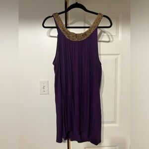 Elegant Purple Sleeveless Tunic with Beaded Neckline